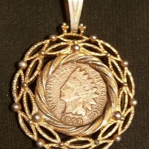 Gold Toned Pendant with Indian Head cent
